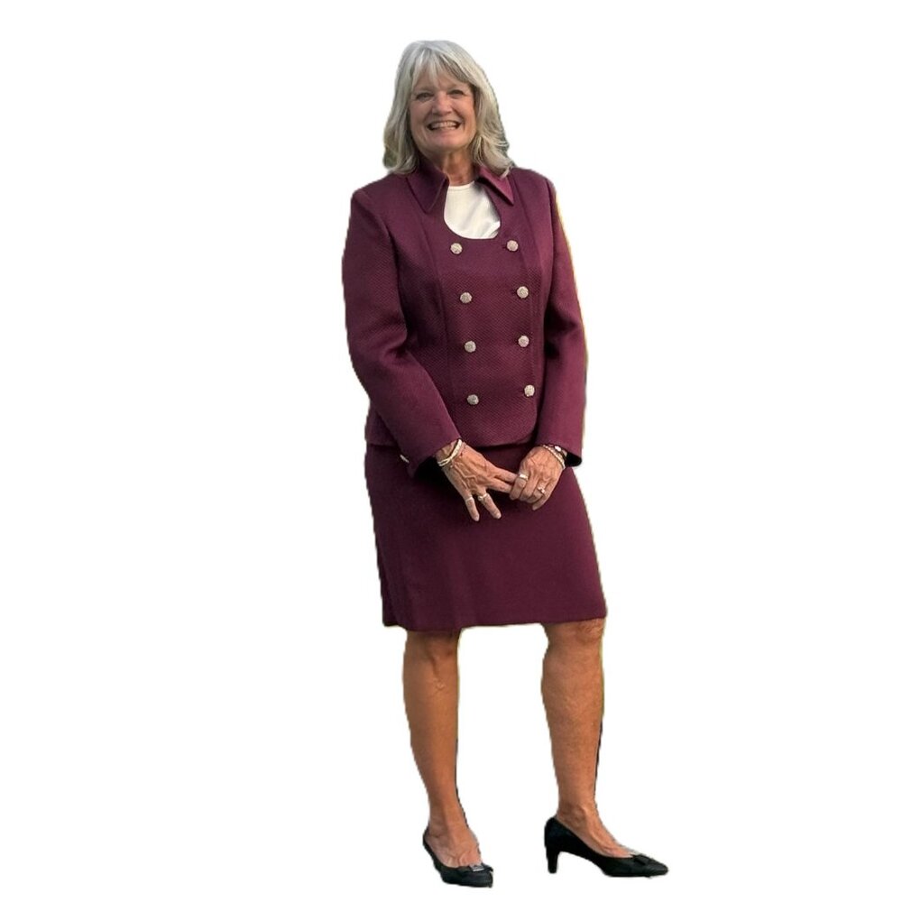 Elegant NEW NEVER WORN burgundy special occasion outfit, silk+wool, Size 12-14, - Picture 3 of 11